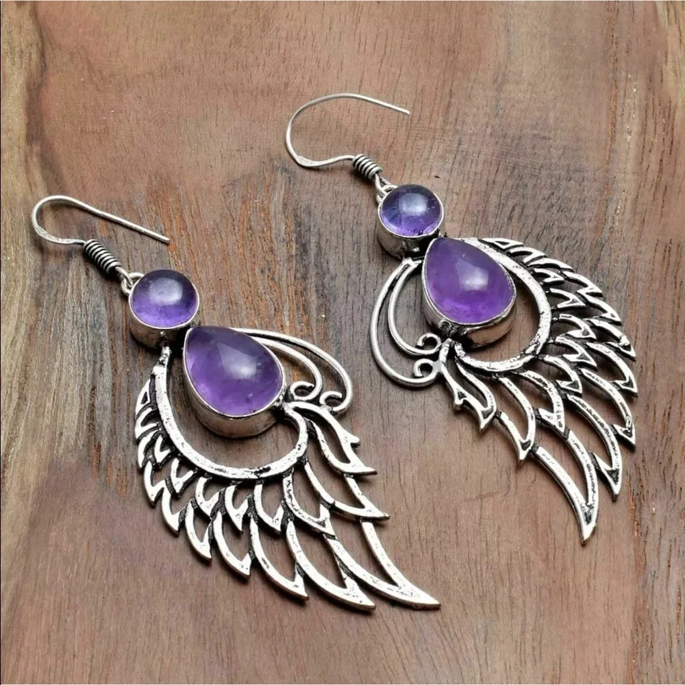 Rose quartz angel wings earrings - Picture 2 of 6